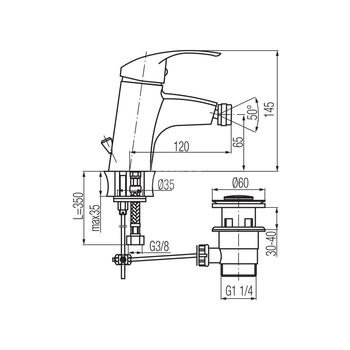 ANGELO Bateria bidetowa ze spustem