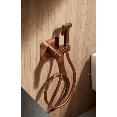 Bateria Malaga, bidetowa, podtynkowa, ścienna, PVD brushed rose gold