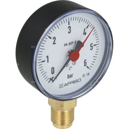 Manometr z rurką Bourdona AFRISO RF standardowy 0/6 bar G1/2B radialne fi 80 mm, kl. 1.6%