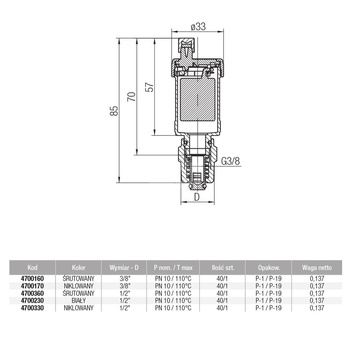Odpowietrznik automatyczny VALVEX ALFA GZ niekiel fi 1/2''