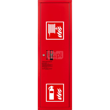 Hydrant DN 25 zawieszany boczny z miejscem na gaśnicę, wąż 30 m, zamek patent, RAL 3000 prawy