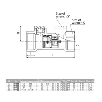 Zawór zwrotny VALVEX Pure 1/2'' GW PN 10 max. 65'C