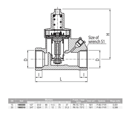 Regulator ciśnienia wody VALVEX Cetus mosiądz, gwxgw 1/2'', 16 bar