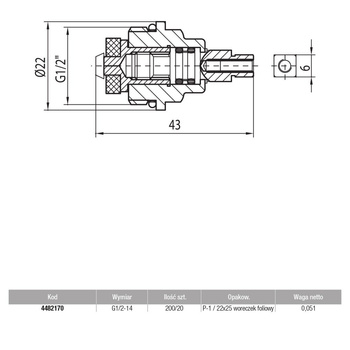 Wkładka zaworowa do grzejników VALVEX Activ mosiądz 1/2'', długość 43 mm