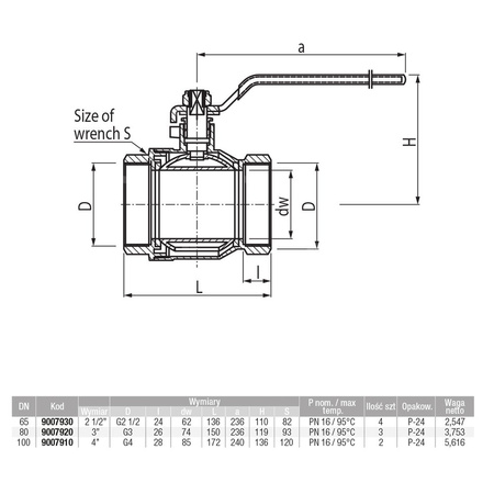 Zawór kulowy VALVEX Onyx mosiądz niklowany, PN16 3'' GW, uchwyt: dźwignia