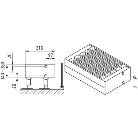 Konwektor Kermi Kon m. Str. Typ55 BH70x316x1900mm QN2084, weiß, 6bar, m. Abd, AB 12