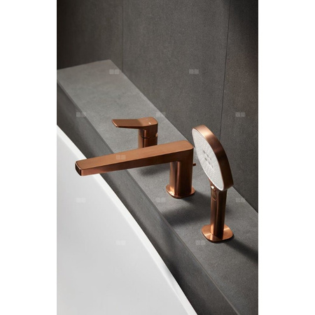 Bateria Malaga, wannowa, 3-otworowa stojąca, PVD brushed rose gold