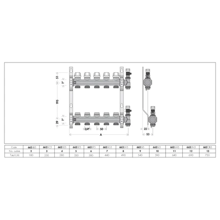 Zespół rozdzielaczy z zaworami odcinającymi i zaworami do regulacji natężenia przepływu O1" X 12 3/4"GZ