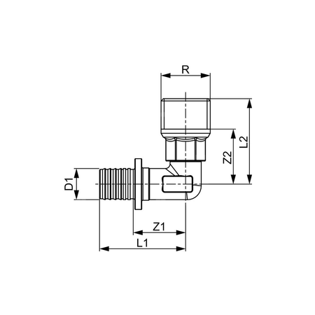 Nypel przejściowy 90' TECE flex, mosiądz, 16 mm x 1/2'' (zz x GZ)