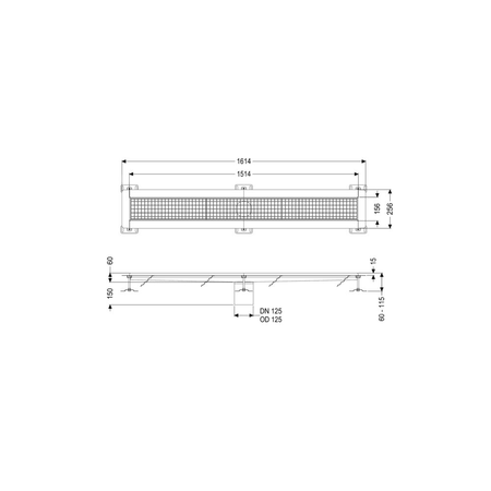 Odpływ rynnowy Ferrofix Express,158x1550x58mm, sys.125