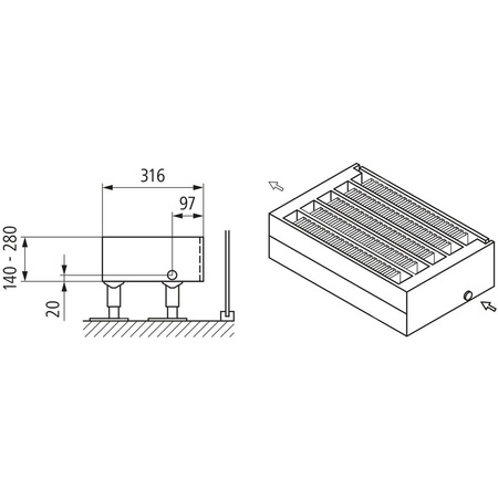 Konwektor Kermi Kon m. Str. Typ55 BH70x316x1100mm QN1207, weiß, 6bar, o. Abd, AB 12