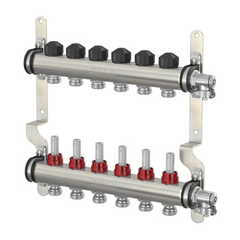 ROZDZIELACZ 1" ZE STALI NIERDZEWNEJ 10 OBWODÓW Z ROTAMETREM