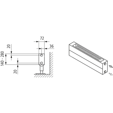 Konwektor Kermi Konvektor Typ21 BH210x72x2600mm QN1797,weiß,6bar, m. Abd., AB Uni.