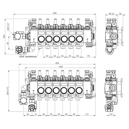 ProCalida CC 1 na 6 obiegów grzewczych, rotametry 0,75÷3,75 l/min