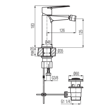 QUASAR Bateria bidetowa stojąca z korkiem spustowym