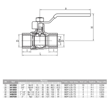 Kurek kulowy do gazu nikl z dźwig. Stal. (DSt) ORION (wersja N-N) 1 1/4