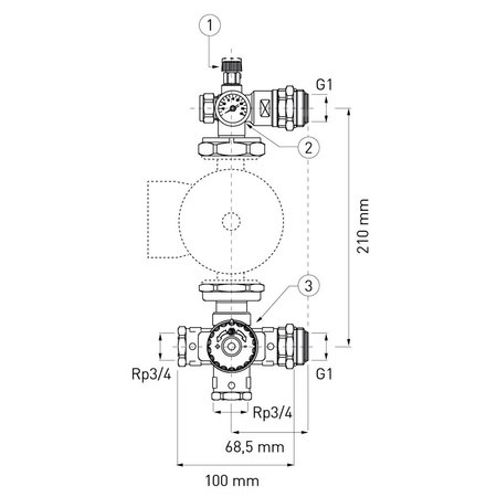 Grupa mieszająca do rozdzielaczy 1" dla pompy 130 mm