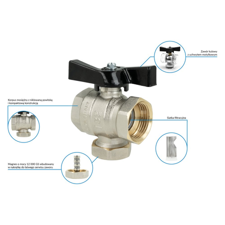 Zawór kulowy z filtrem siatkowym i magnesem BFV, GW G3/4''