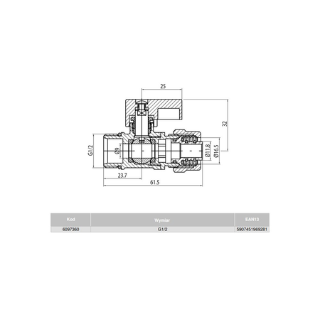 Zawór kulowy VALVEX Mini 1/2'' x 16x2 GZ x zz, uchwyt: dźwignia (czerwona)