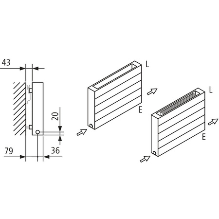 Ściana grzewcza Kermi Heizwand HHN Typ20 BH350x72x5200mm QN3359, weiß, 6bar, o. Abd, AB 12