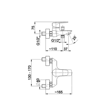 Bateria wannowa ścienna KFA Armatura GERMAN, kolor chrom