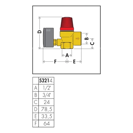 Zawór bezpieczeństwa. Przyłącza z gwintem wewnętrznym i manometrem 1/2" x 3/4" 3 bar