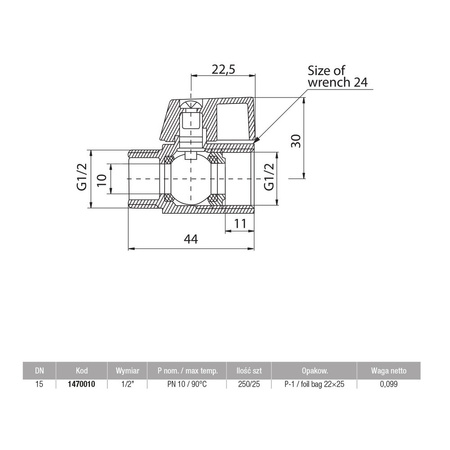 Zawór kulowy VALVEX Mini mosiądz chromowany, PN10 1/2'' GZ x GW, uchwyt: dźwignia