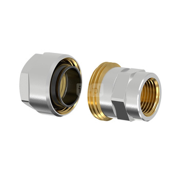 Złącze FLAMCO MEIBES PLUS DVGW dwuczęściowy, mosiądz (niklowanie) / mosiądz (niklowanie), 1/2'' x 3/8'' (GW gazowy walcowy x PZ), 52 mm z uszczelką, PN10 bar