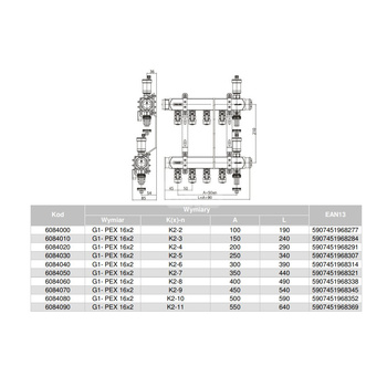Rozdzielacz hydrauliczny VALVEX Base K2MINI-6 stal niedzewna, odgałęzień: 6 (1/2''), do CO + zawory odcinające
