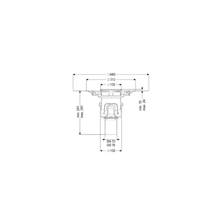 Wpust Ecoguss, DN70, odpł. pionowy, z nasadką Variofix i kratką szczel/ramą nierdz. 120x120