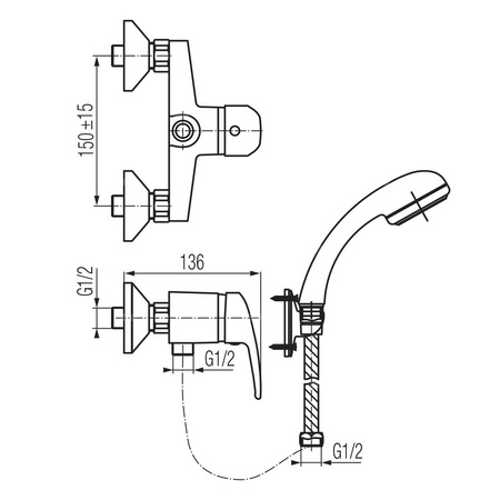 LOGIC bateria natryskowa ścienna z zestawem natryskowym punktowym