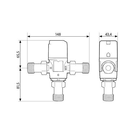 Zawór regulacyjny termostatyczny do wody ciepłej AFRISO ATM 341 ze śrubunkami mosiądz GZ 3/4'', DN 15, zakres temp. 20-43'C, Kvs 1.6 m3/h, maksymalna temperatura 90'C, maksymane ciśnienie 10 bar