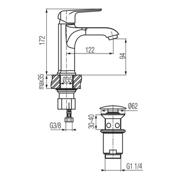 AURORA Bateria umywalkowa stojąca z automatycznym korkiem spustowym