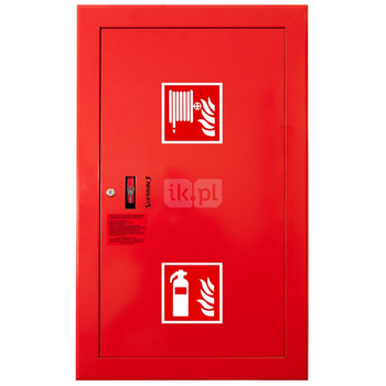 Hydrant DN 52 wnękowy z koszem, 850x500x200 mm, z miejscem na gaśnicę, wąż 2x20 m, zamek patent, RAL 3000