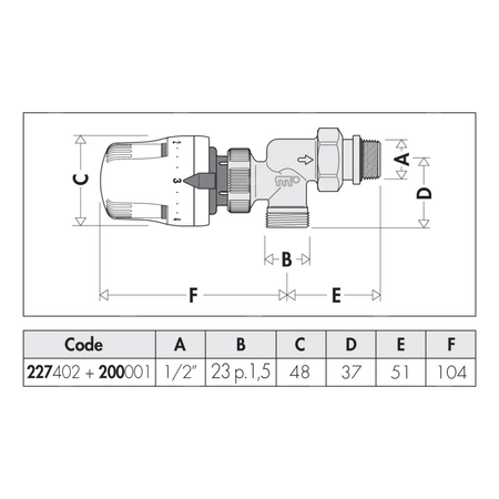 Kątowy zawór grzejnikowy do rur miedzianych oraz z tworzyw sztucznych 1/2" 23 p.1,5