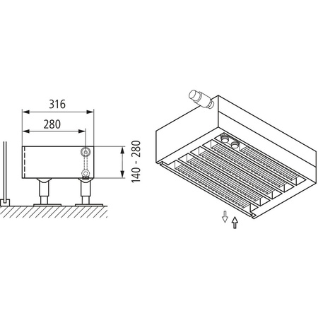Konwektor Kermi V-Kon S Typ55 BH210x316x1800mm QN4270, weiß, 6 bar, o. Abd., Vent. re