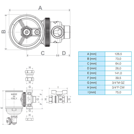 CONCEPT kompaktowy magnetyczny separator zanieczyszczeń z komorą cyklonową z osadnikiem i filtrem 300 µm do instalacji c.o. GZ ¾''