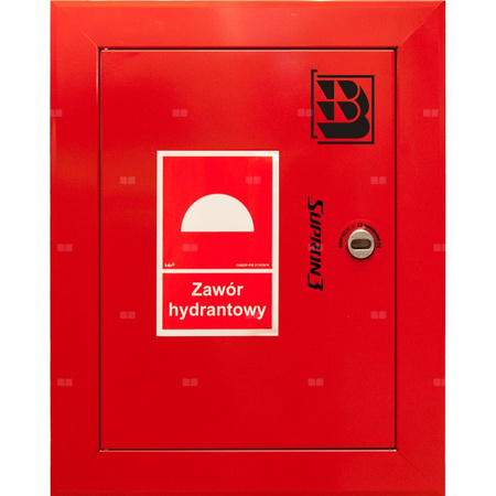 Zawór hydrantowy pożarowy typ ZH-52 wraz z obudową. Obudowa 400 wnękowa. Znak B, zamek OTS, kolor RAL 3000