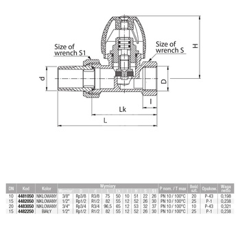 Zawór grzejnikowy VALVEX Activ prosty, połączenie 1/2'' x 1/2'' bialy