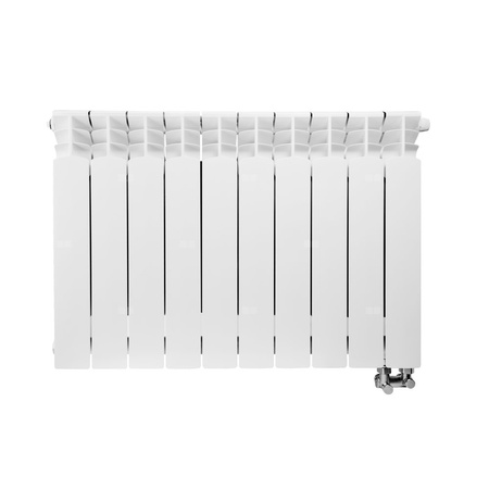 Grzejnik żeberkowy KFA Armatura G500F/D aluminium, podłączenie dolne, prawe, kątowe 572 x 865 mm, kolor biały (RAL 9016)