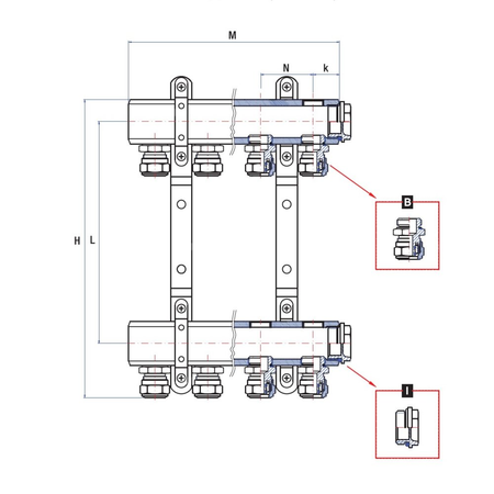 Rozdzielacz ogrzewania RUMET EKO45C 4 obwodowy