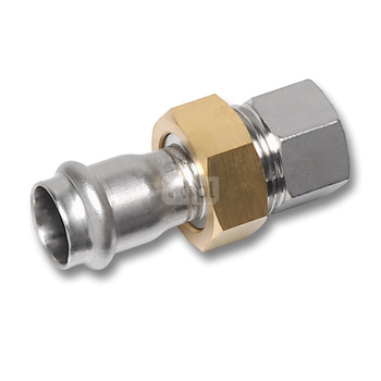 Śrubunek SANHA NiroSan Press z uszczelką i nakrętką z mosiądzu trzyczęściowy, stal nierdzewna, 54 mm x 2'' (zw x GW)