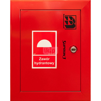 Zawór hydrantowy pożarowy typ ZH-52 wraz z obudową. Obudowa 400 wnękowa. Znak B, zamek OTS, kolor RAL 3000