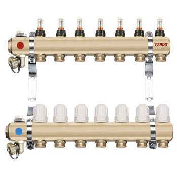 Rozdzielacz 6-drogowy z zaworami termostatycznymi i przepływomierzami, standard