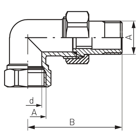 Śrubunek kątowy z oringiem 90' FERRO, mosiądz (żółty), 3/8'' (GW x GZ)