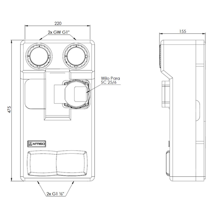 Grupa pompowa AFRISO PrimoTherm 180-1 DN 25 WP GZ x GW 1 1/2'' x 1'', z izolacją, z pompą obiegową Wilo Para SC 25/6