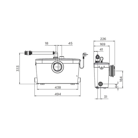 SANIACCESS 3 - Rozdrabniacz z łatwym dostępem serwisowym (WC, umywalka, prysznic, bidet)
