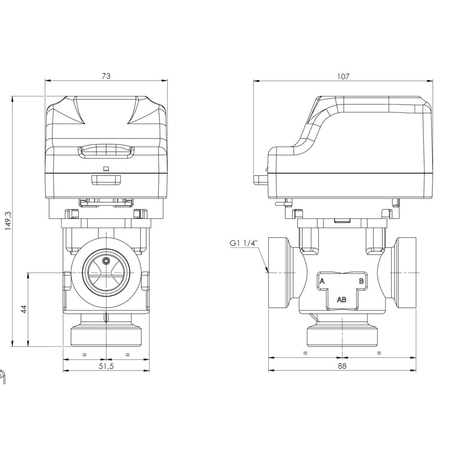 3-drogowy zawór strefowy AZV 844, DN25, G1 1/4'', Kvs 11, 230 V AC, AB-B
