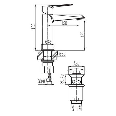 QUASAR Bateria umywalkowa stojąca z automatycznym korkiem spustowym