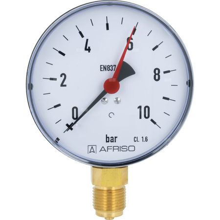 Manometr z rurką Bourdona AFRISO RF standardowy 0/10 bar G1/2B radialne fi 100 mm, kl. 1.6%
